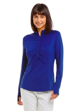 IBKUL Women's Sun Protective UPF 50+ Cooling Long Sleeve Rusched Mock Size XXL